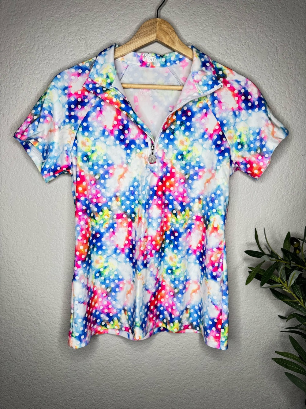 Tzu Tzu Multicolor Polka Dot‎ Golf Polo Shirt Women’s Medium Performance Top